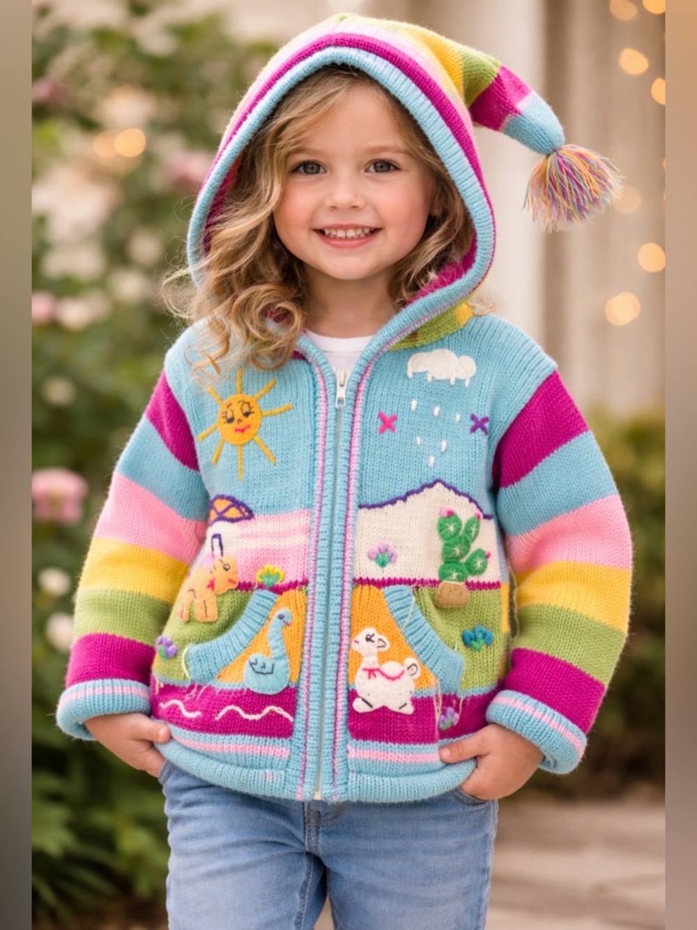 Colorful Peruvian wool Knit Children's Hoodie